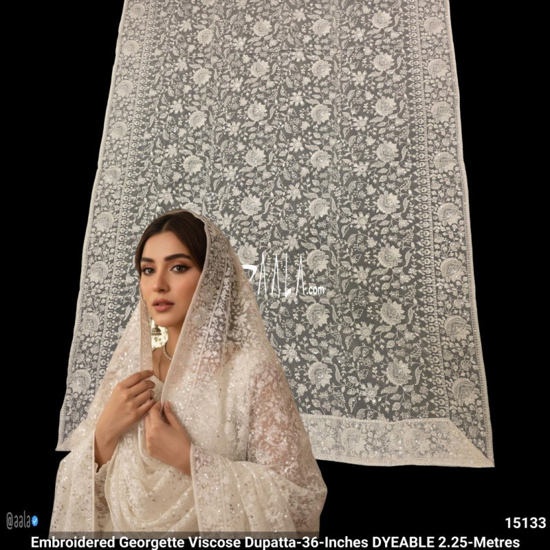 Embroidered Georgette Viscose Dupatta-36-Inches DYEABLE 2.25-Metres