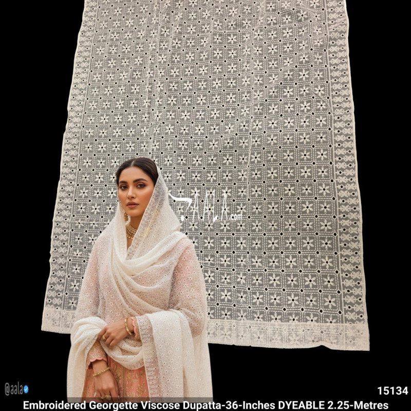 Embroidered Georgette Viscose Dupatta-36-Inches DYEABLE 2.25-Metres