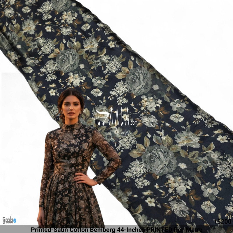 Printed-Satin Cotton Bemberg 44-Inches PRINTED Per-Metre