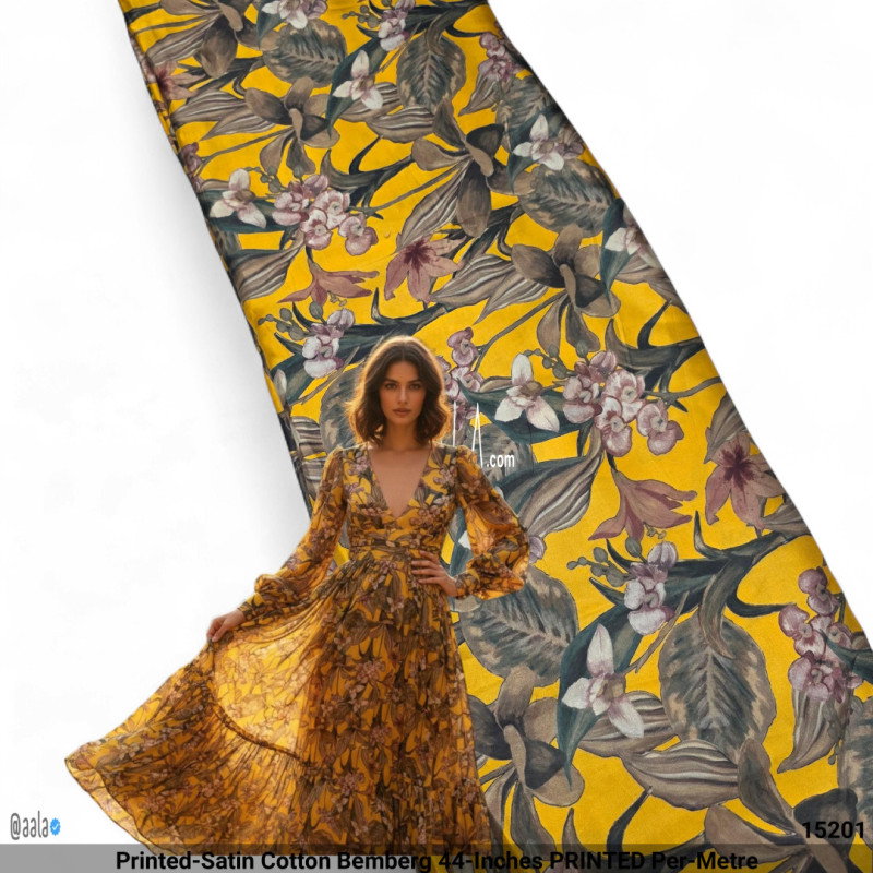 Printed-Satin Cotton Bemberg 44-Inches PRINTED Per-Metre