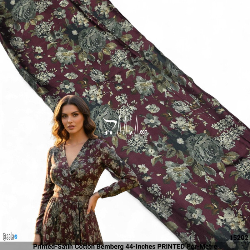 Printed-Satin Cotton Bemberg 44-Inches PRINTED Per-Metre