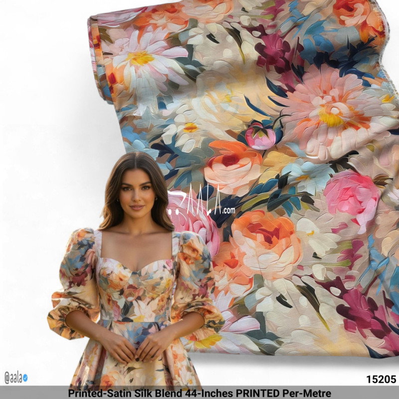 Printed-Satin Silk Blend 44-Inches PRINTED Per-Metre