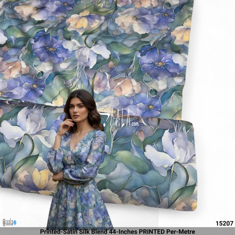 Printed-Satin Silk Blend 44-Inches PRINTED Per-Metre