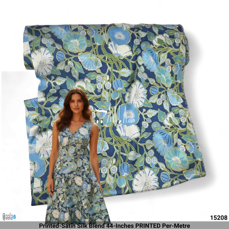 Printed-Satin Silk Blend 44-Inches PRINTED Per-Metre