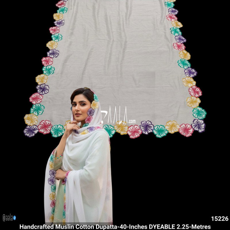 Handcrafted Muslin Cotton Dupatta-40-Inches DYEABLE 2.25-Metres
