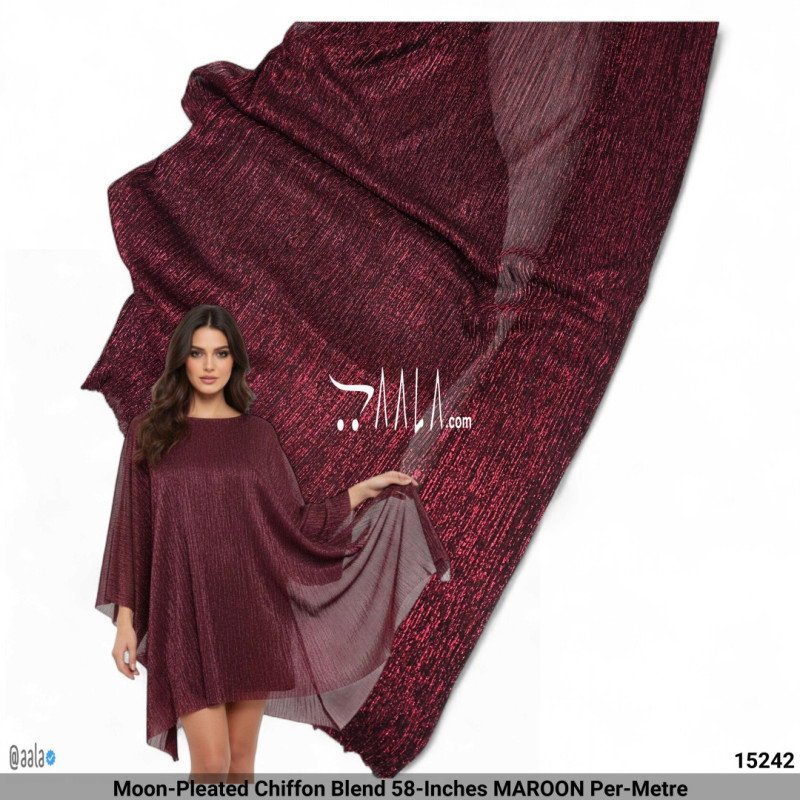 Moon-Pleated Chiffon Blend 58-Inches MAROON Per-Metre