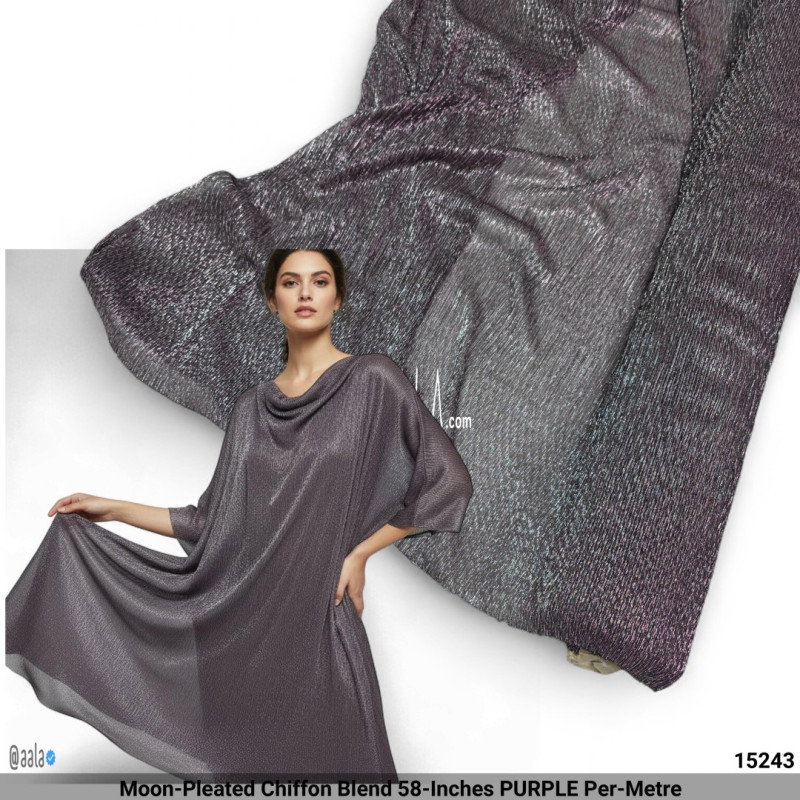 Moon-Pleated Chiffon Blend 58-Inches PURPLE Per-Metre