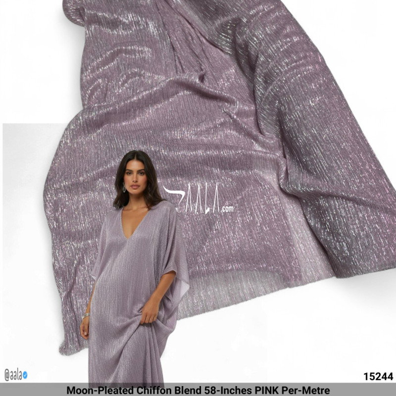 Moon-Pleated Chiffon Blend 58-Inches PINK Per-Metre