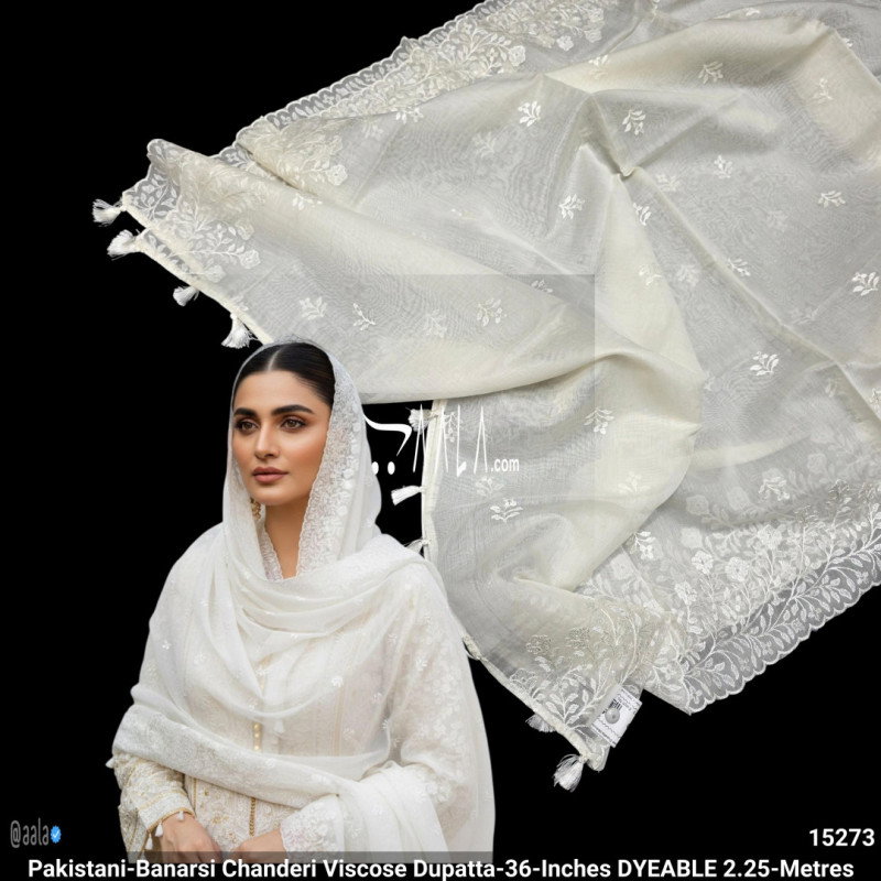 Pakistani-Banarsi Chanderi Viscose Dupatta-36-Inches DYEABLE 2.25-Metres