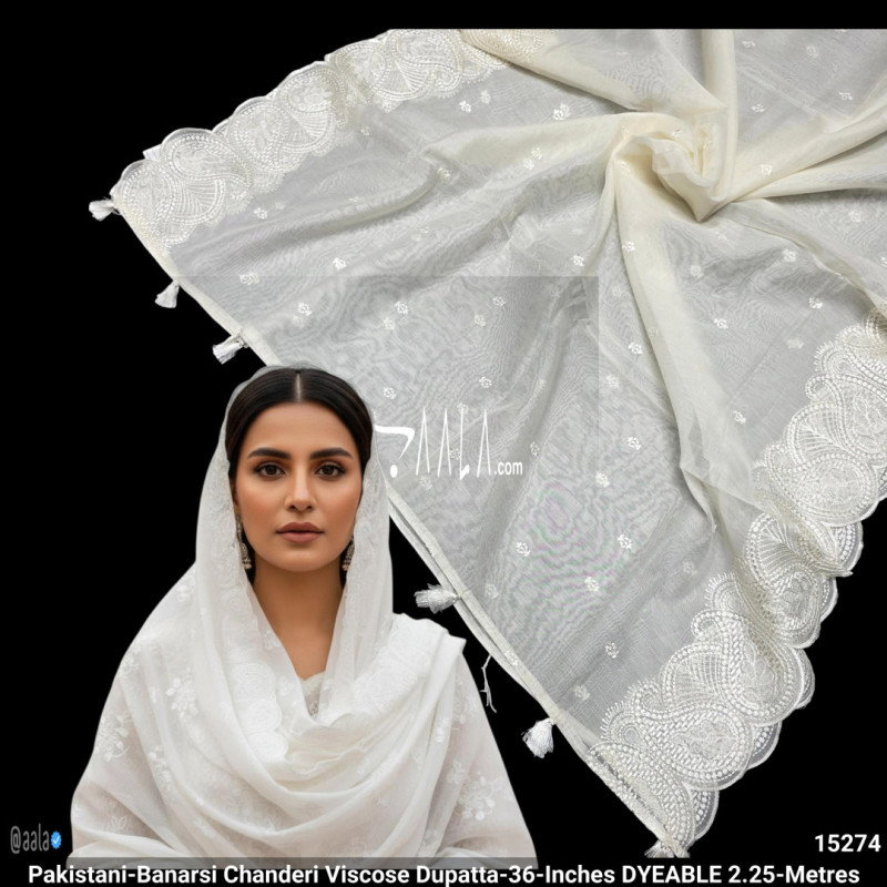 Pakistani-Banarsi Chanderi Viscose Dupatta-36-Inches DYEABLE 2.25-Metres