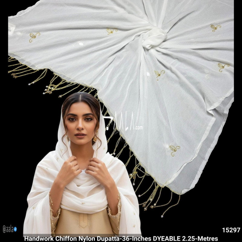 Handwork Chiffon Nylon Dupatta-36-Inches DYEABLE 2.25-Metres