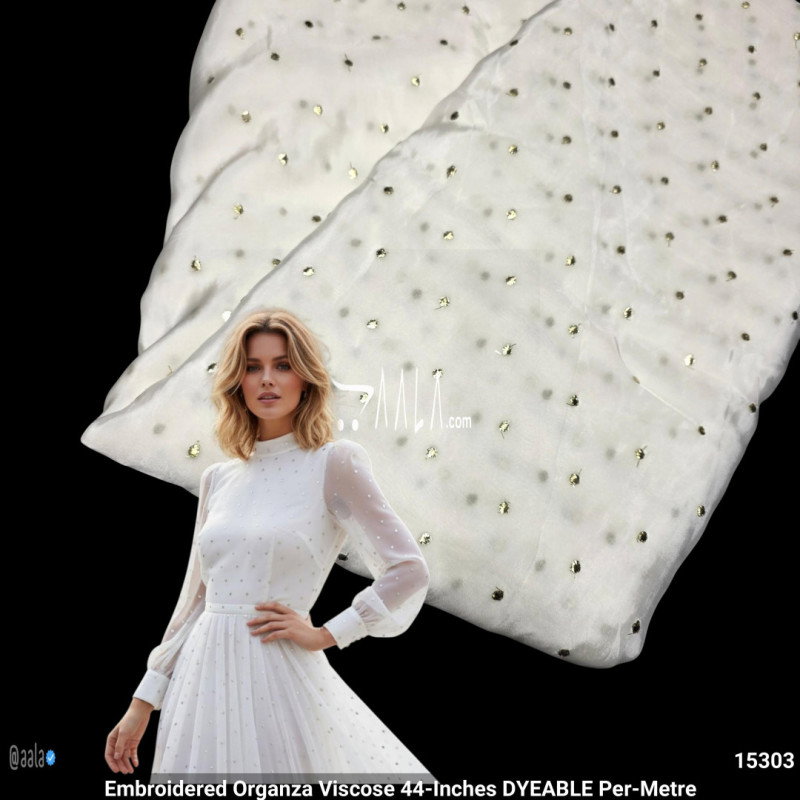 Embroidered Organza Viscose 44-Inches DYEABLE Per-Metre