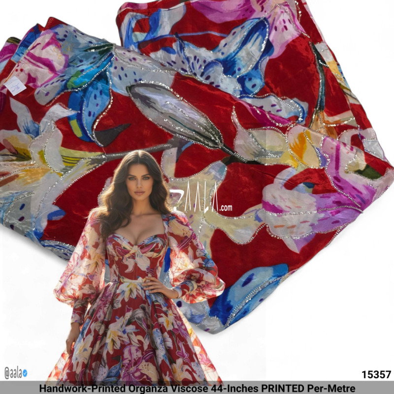 Handwork-Printed Organza Viscose 44-Inches PRINTED Per-Metre