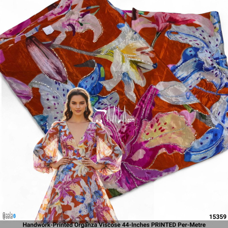 Handwork-Printed Organza Viscose 44-Inches PRINTED Per-Metre