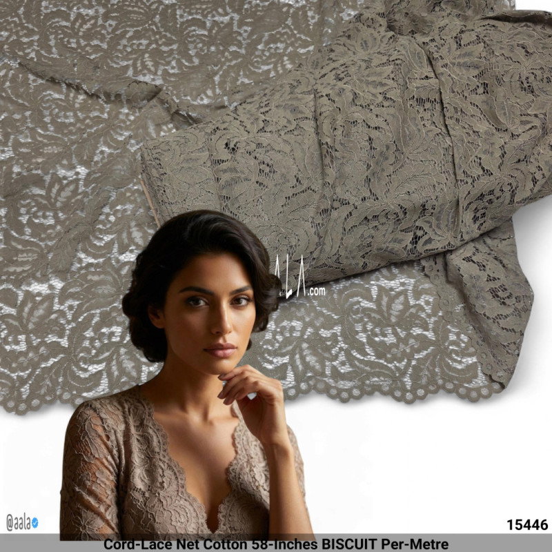 Cord-Lace Net Cotton 58-Inches BISCUIT Per-Metre