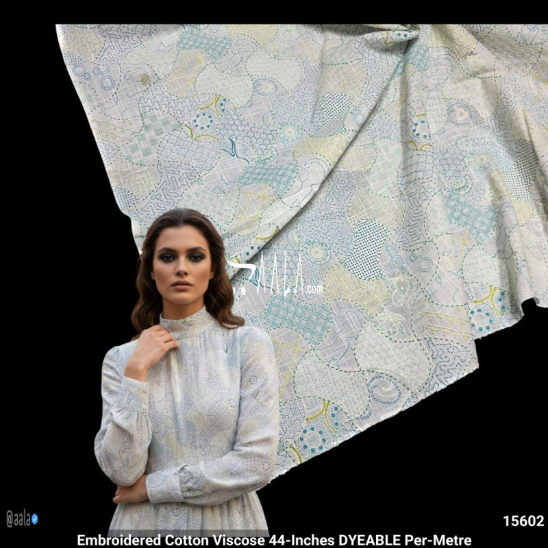 Embroidered Cotton Viscose 44-Inches DYEABLE Per-Metre