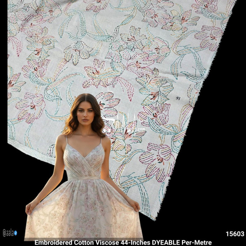 Embroidered Cotton Viscose 44-Inches DYEABLE Per-Metre