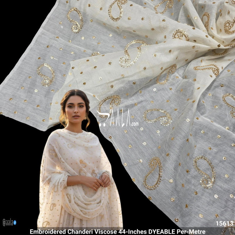 Embroidered Chanderi Viscose 44-Inches DYEABLE Per-Metre