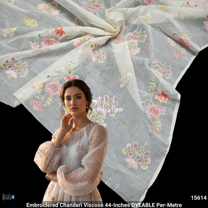 Embroidered Chanderi Viscose 44-Inches DYEABLE Per-Metre