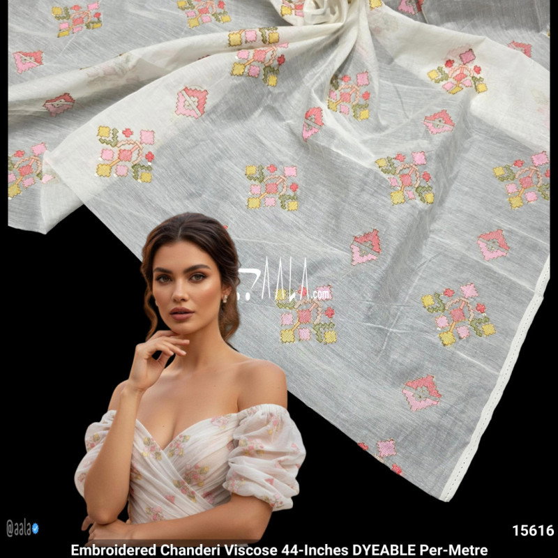 Embroidered Chanderi Viscose 44-Inches DYEABLE Per-Metre