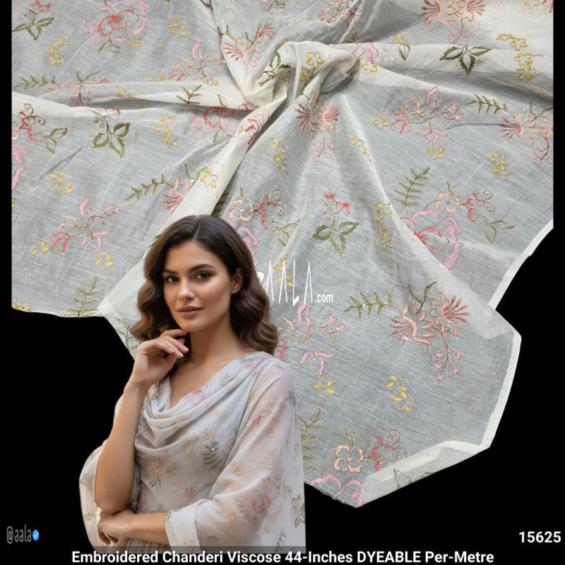 Embroidered Chanderi Viscose 44-Inches DYEABLE Per-Metre