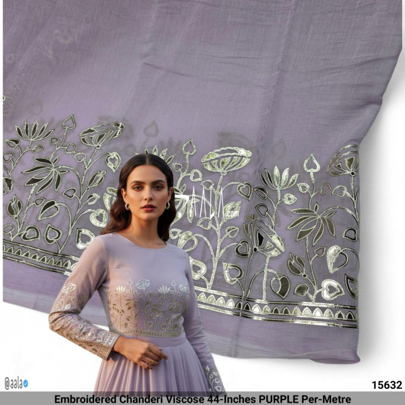 Embroidered Chanderi Viscose 44-Inches PURPLE Per-Metre