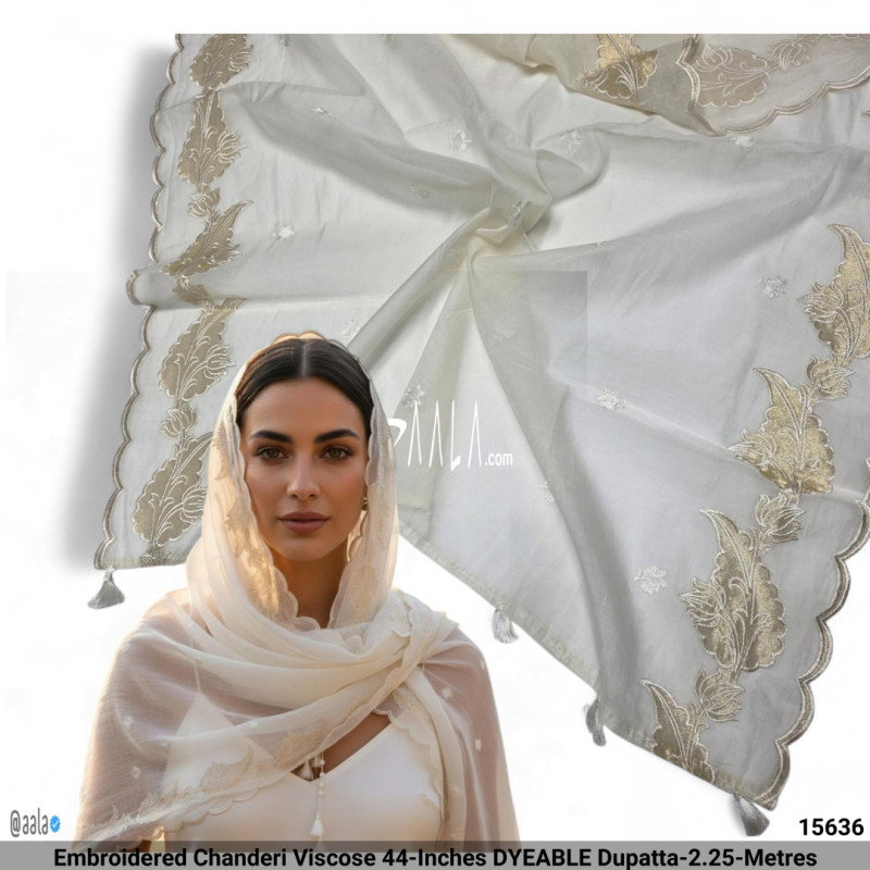 Embroidered Chanderi Viscose 44-Inches DYEABLE Dupatta-2.25-Metres