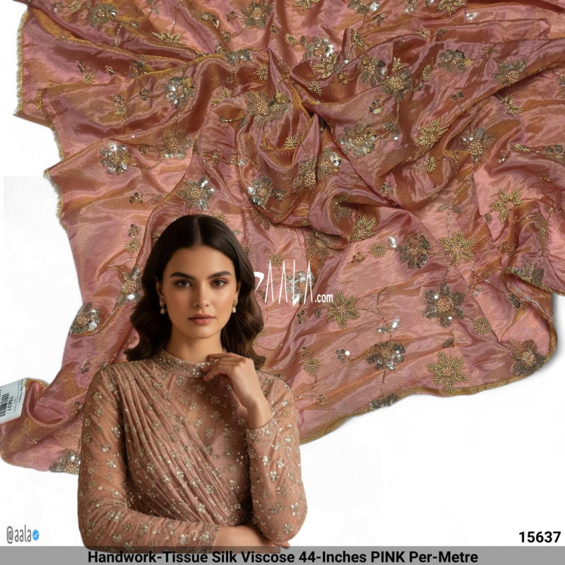 Handwork-Tissue Silk Viscose 44-Inches PINK Per-Metre