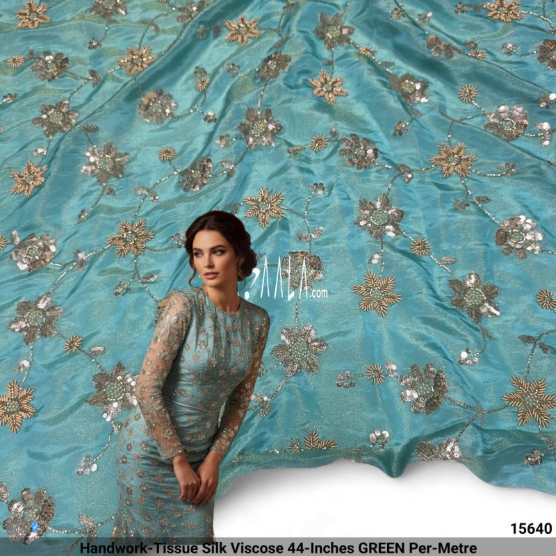 Handwork-Tissue Silk Viscose 44-Inches GREEN Per-Metre