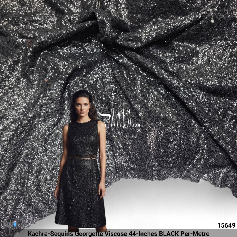 Kachra-Sequins Georgette Viscose 44-Inches BLACK Per-Metre