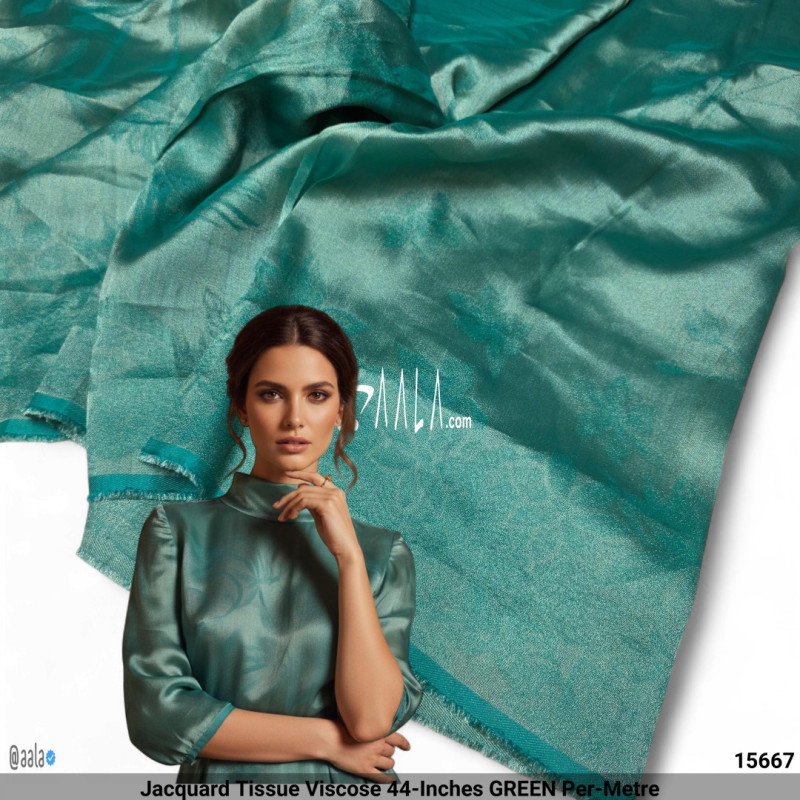 Jacquard Tissue Viscose 44-Inches GREEN Per-Metre