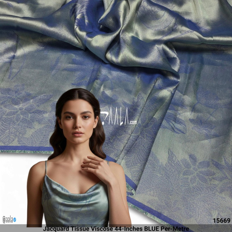 Jacquard Tissue Viscose 44-Inches BLUE Per-Metre