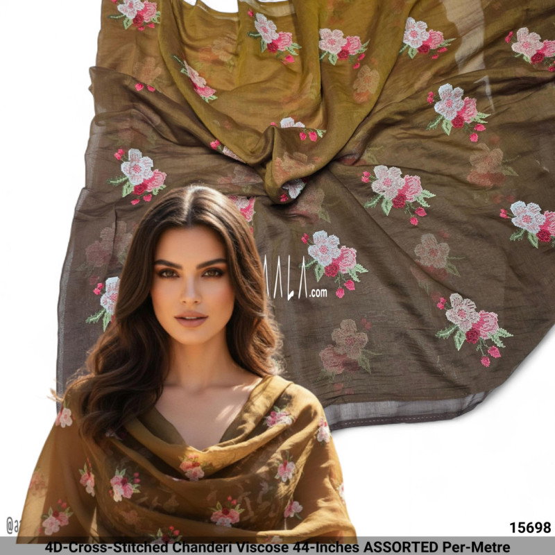 4D-Cross-Stitched Chanderi Viscose 44-Inches ASSORTED Per-Metre