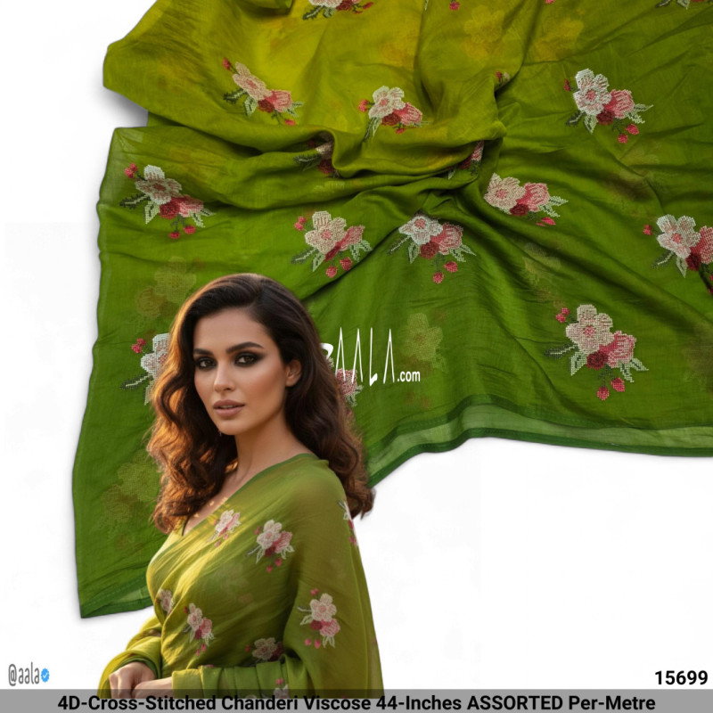 4D-Cross-Stitched Chanderi Viscose 44-Inches ASSORTED Per-Metre