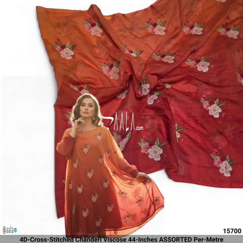 4D-Cross-Stitched Chanderi Viscose 44-Inches ASSORTED Per-Metre