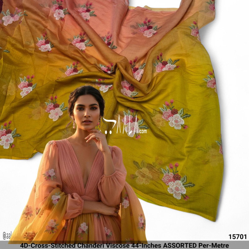 4D-Cross-Stitched Chanderi Viscose 44-Inches ASSORTED Per-Metre