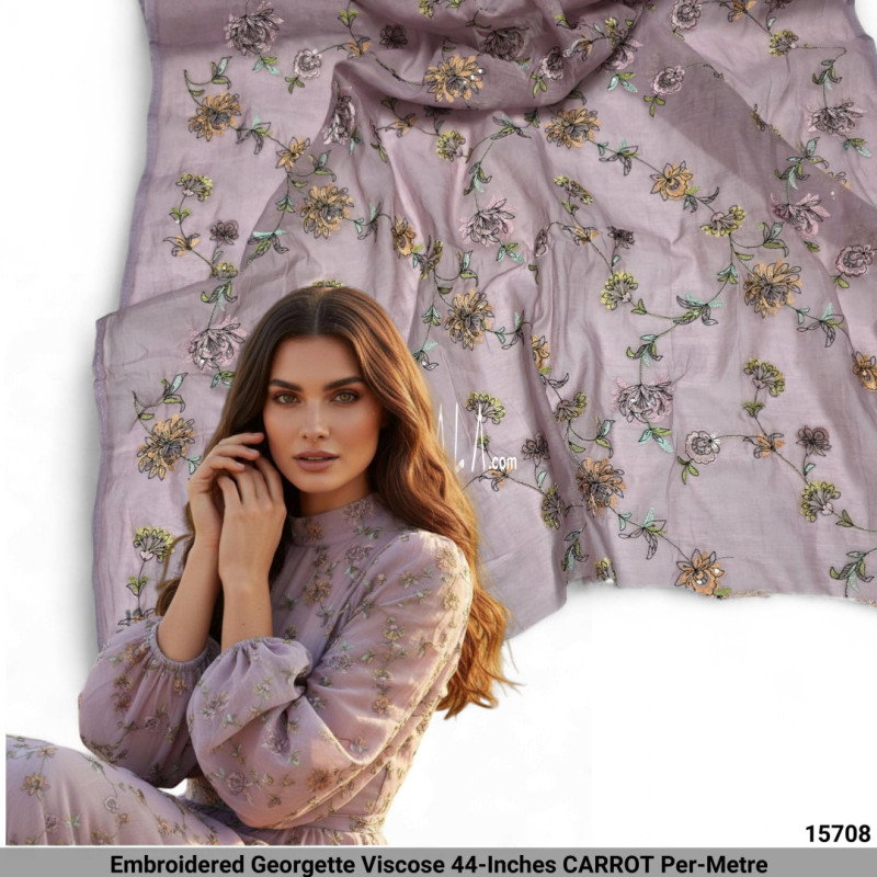 Embroidered Georgette Viscose 44-Inches CARROT Per-Metre