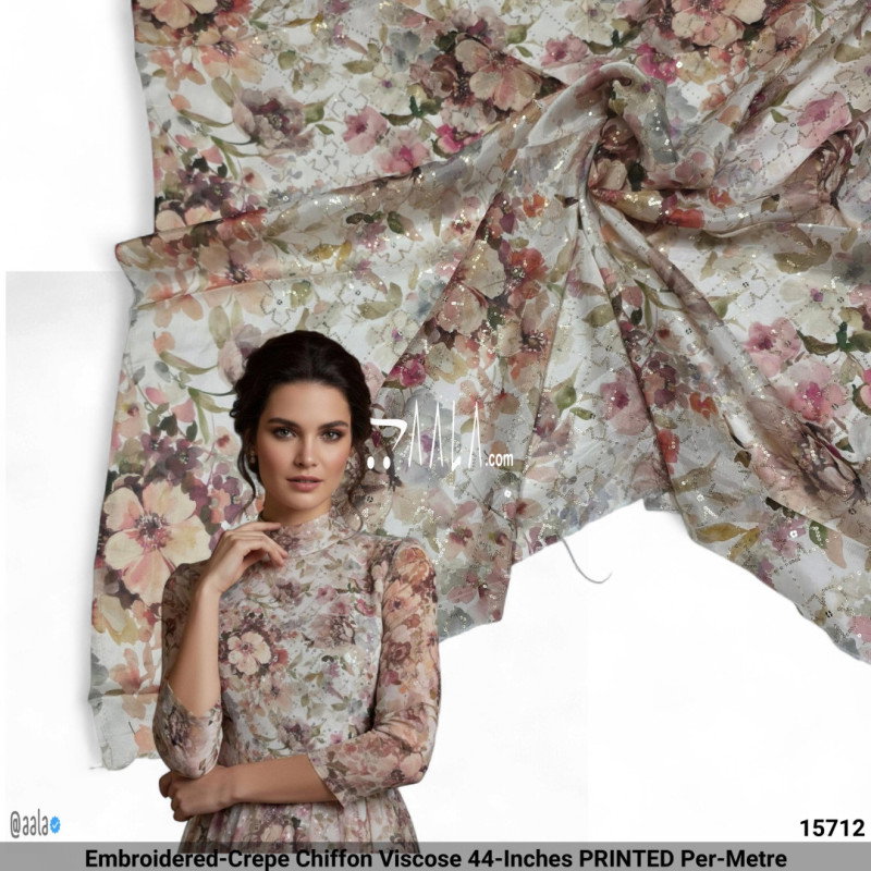 Embroidered-Crepe Chiffon Viscose 44-Inches PRINTED Per-Metre