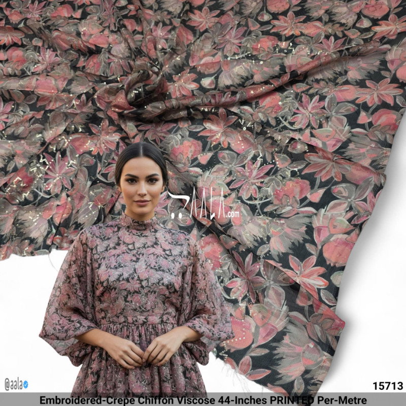 Embroidered-Crepe Chiffon Viscose 44-Inches PRINTED Per-Metre