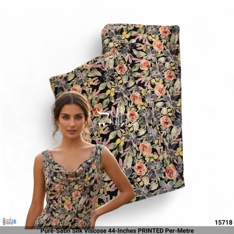 Pure-Satin Silk Viscose 44-Inches PRINTED Per-Metre