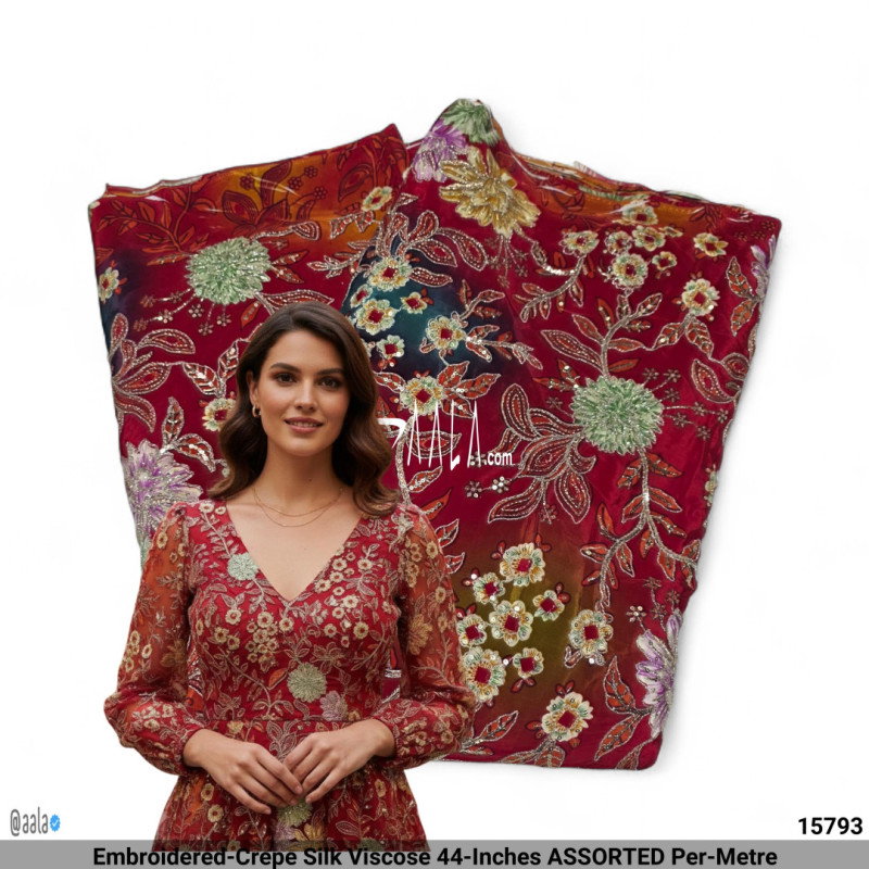 Embroidered-Crepe Silk Viscose 44-Inches ASSORTED Per-Metre
