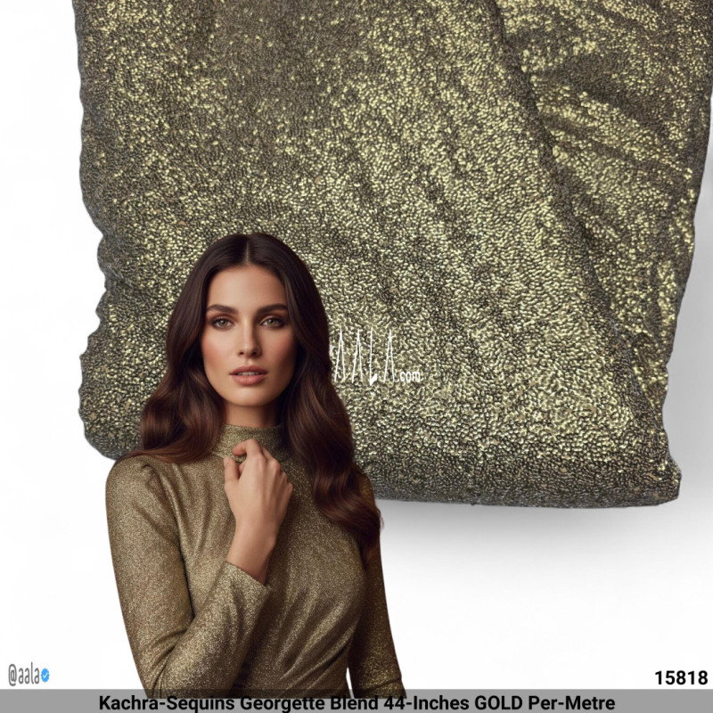 Kachra-Sequins Georgette Blend 44-Inches GOLD Per-Metre