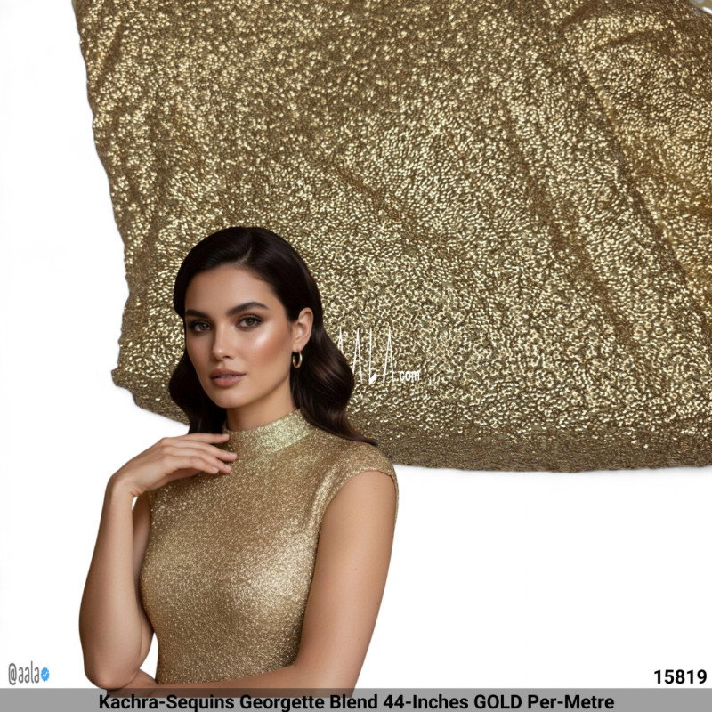 Kachra-Sequins Georgette Blend 44-Inches GOLD Per-Metre
