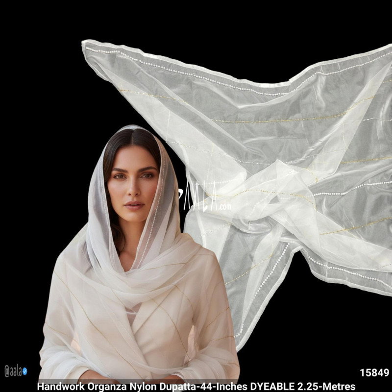 Handwork Organza Nylon Dupatta-44-Inches DYEABLE 2.25-Metres