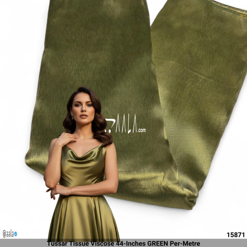 Tussar Tissue Viscose 44-Inches GREEN Per-Metre