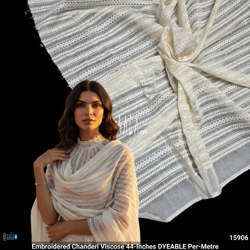 Embroidered Chanderi Viscose 44-Inches DYEABLE Per-Metre