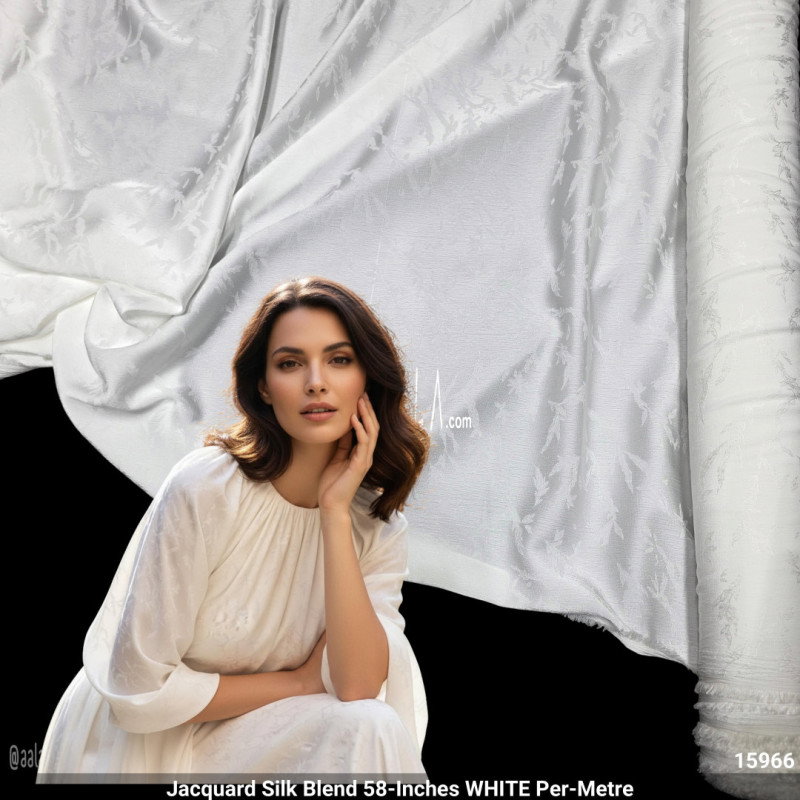 Jacquard Silk Blend 58-Inches WHITE Per-Metre