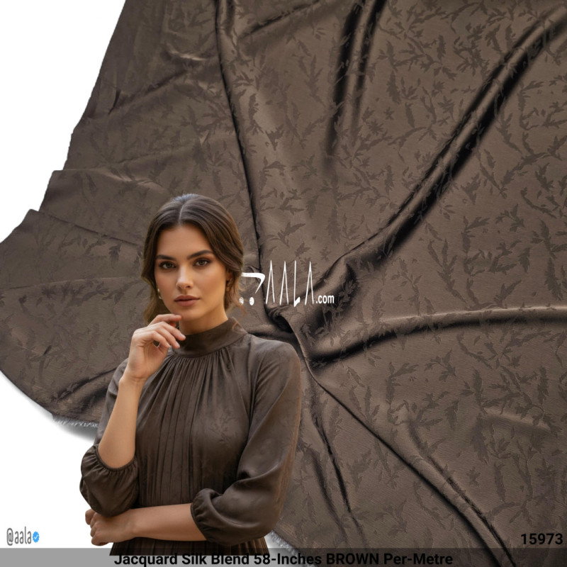 Jacquard Silk Blend 58-Inches BROWN Per-Metre