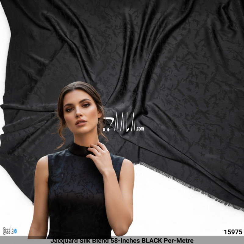 Jacquard Silk Blend 58-Inches BLACK Per-Metre