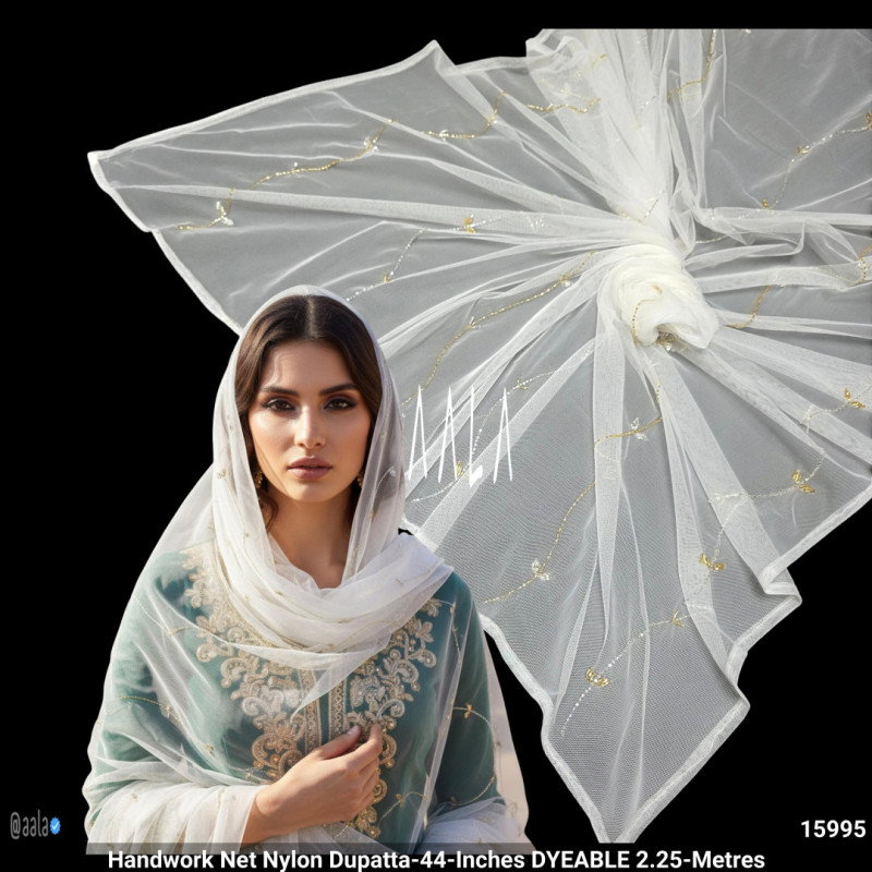 Handwork Net Nylon Dupatta-44-Inches DYEABLE 2.25-Metres